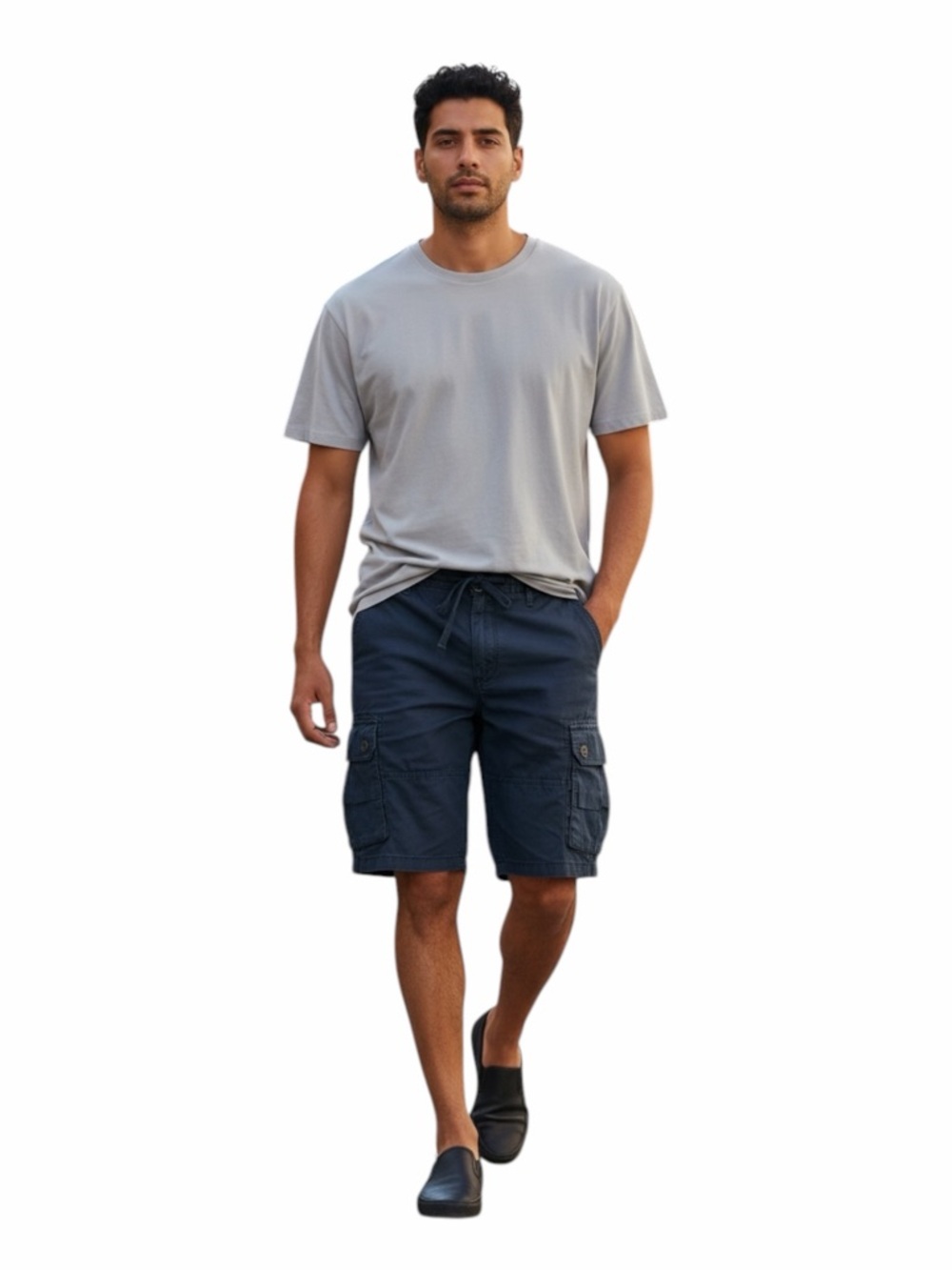 Lucky Brand Linen Blend Cargo Shorts Men’s 31 Navy Drawstring Lightweight Summer